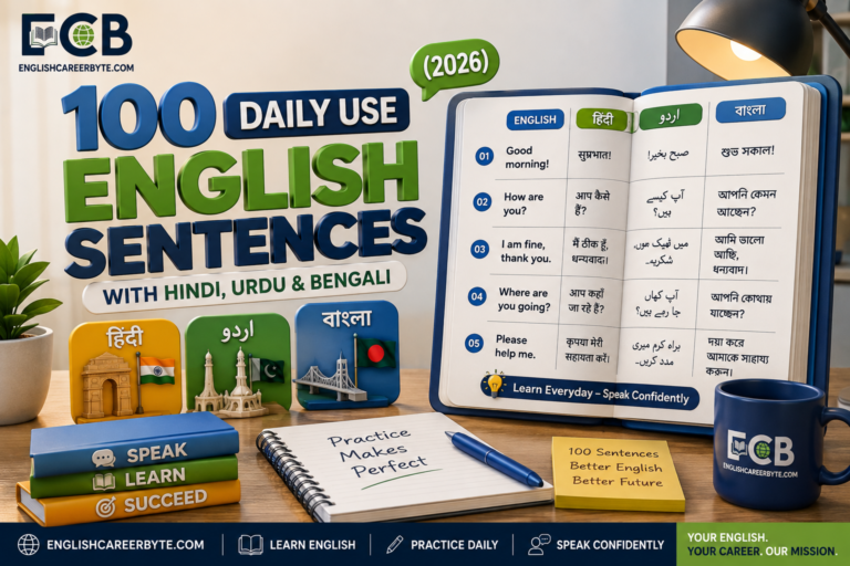 100 Daily Use English Sentences with Hindi, Urdu & Bengali (2026)