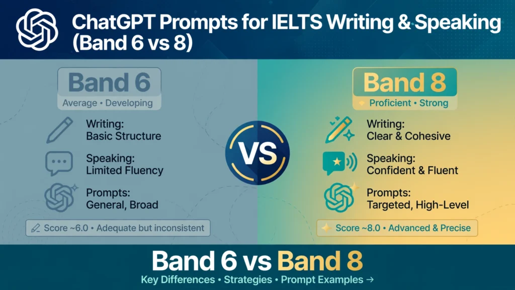 ChatGPT Prompts for IELTS Writing & Speaking (Band 6 vs 8)